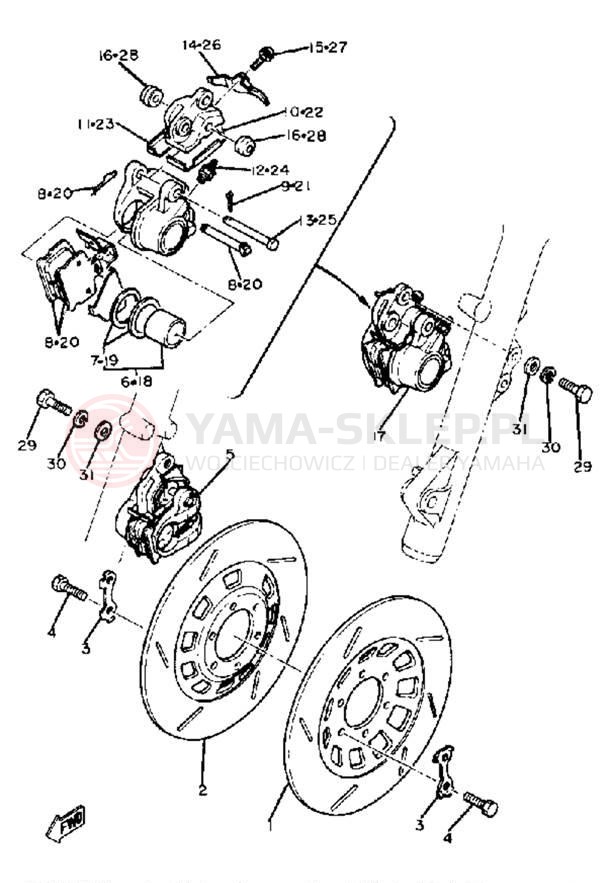 Schemat "Zacisk hamulcowy + tarcza przód" do Yamaha XS1100LH