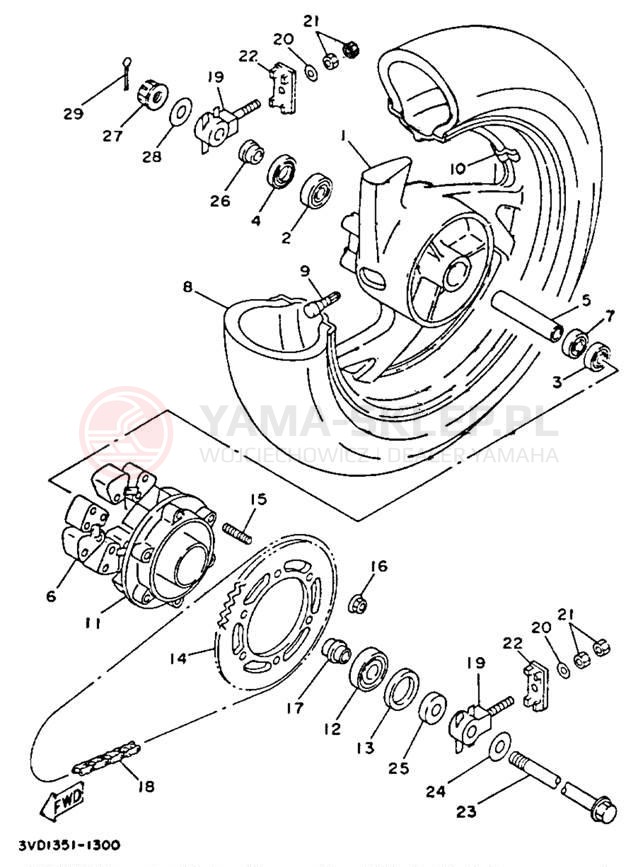 Schemat "Koło tył" do Yamaha TDM850 TDM850DC/TDM850D
