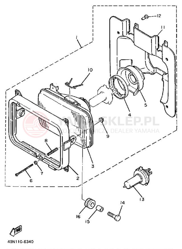 Schemat "Lampa przód" do Yamaha XT600W/XT600WC