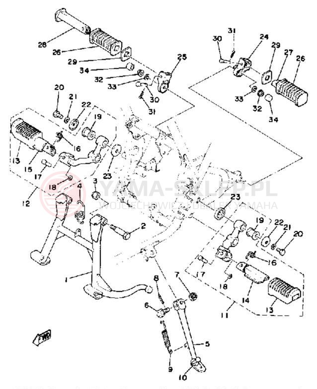 Schemat "Stopka postojowa i podnóżki" do Yamaha XS400E