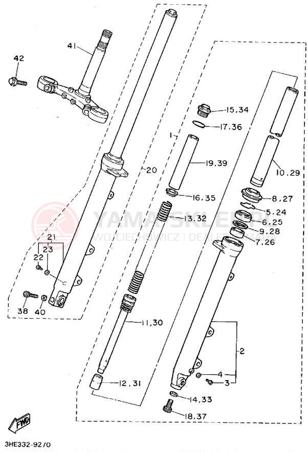 Schemat "Amortyzatory przód" do Yamaha FZR600RFC