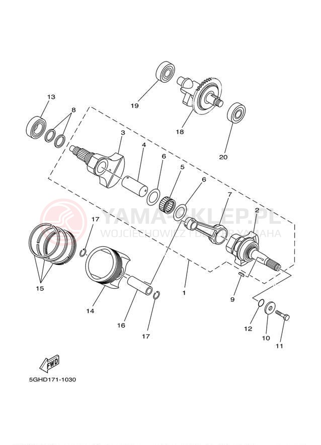Schemat "Wał korbowy, tłok" do Yamaha KODIAK 2WD YFM400AMC/YFM400AM