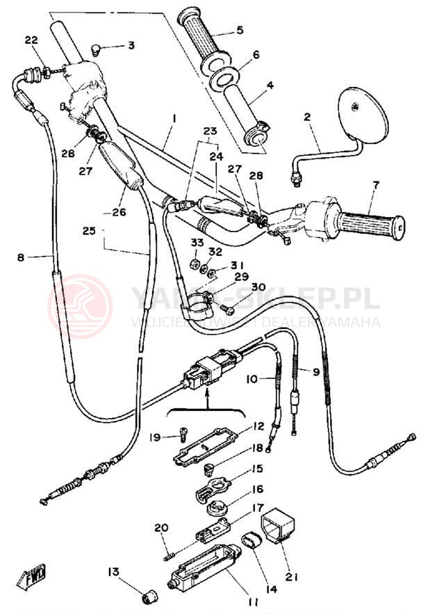 Schemat "Kierownica i osprzęt" do Yamaha DT125H