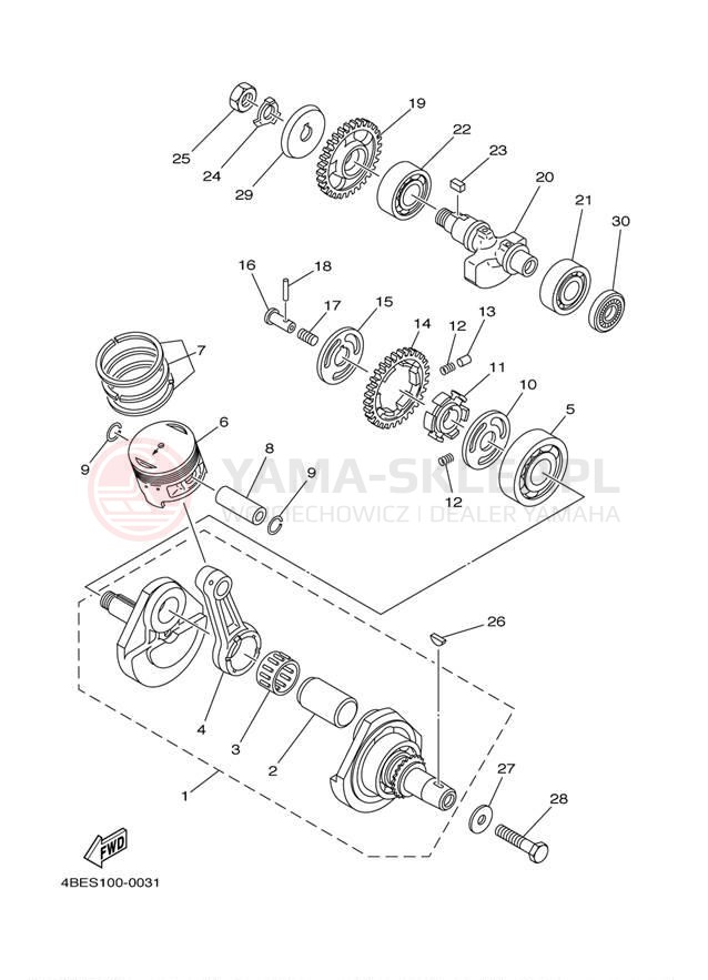 Schemat "Wał korbowy, tłok" do Yamaha TTR225 TTR225RC/TTR225R