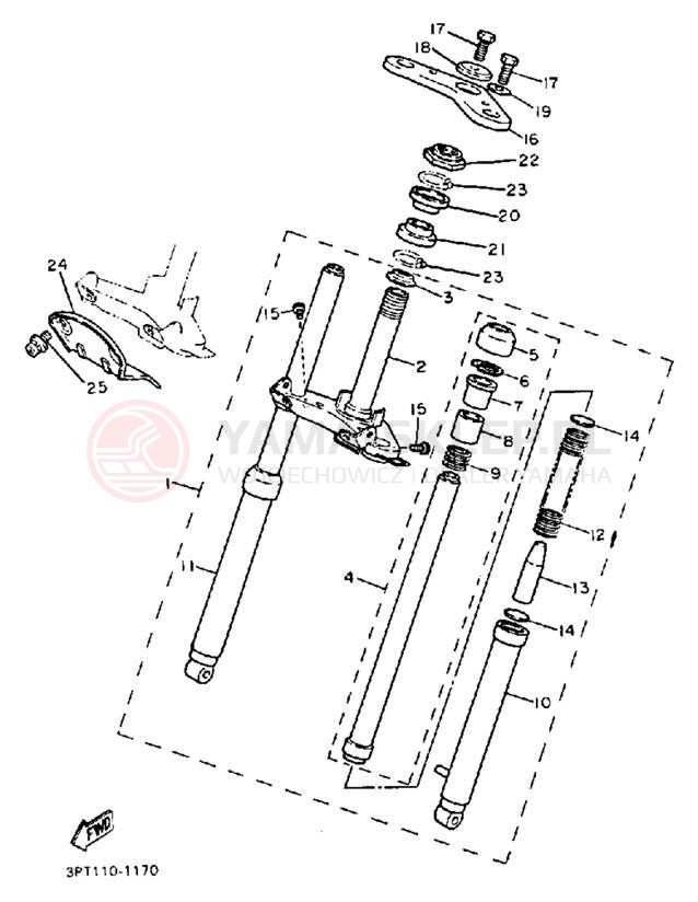 Schemat "Amortyzatory przód" do Yamaha Y-ZINGER PW50B