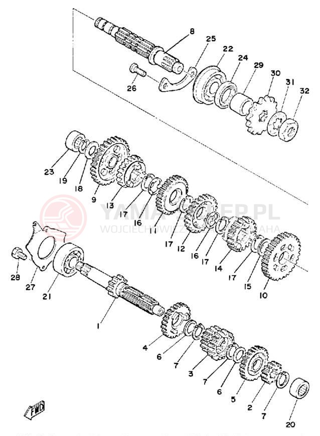 Schemat "Skrzynia biegów " do Yamaha DT175G