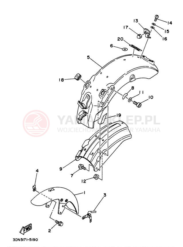 Schemat "błotnik" do Yamaha VIRAGO 250 XV250JC/XV250J