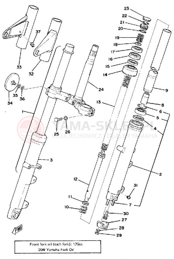 Schemat "Amortyzatory przód" do Yamaha XS750-2D/XS750D