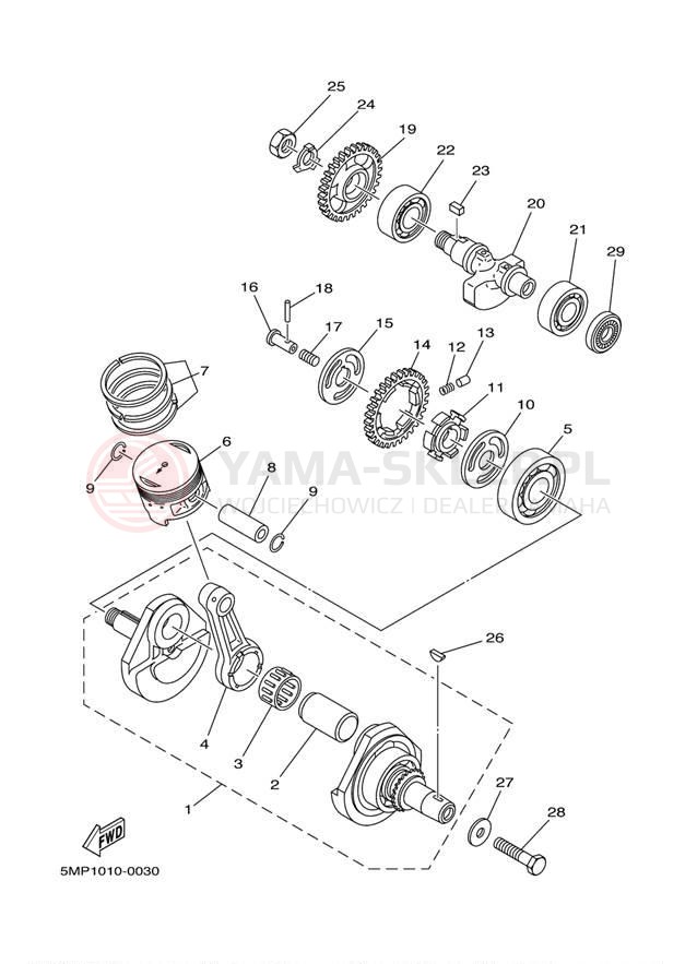 Schemat "Wał korbowy, tłok" do Yamaha XT225 XT225RC/XT225R