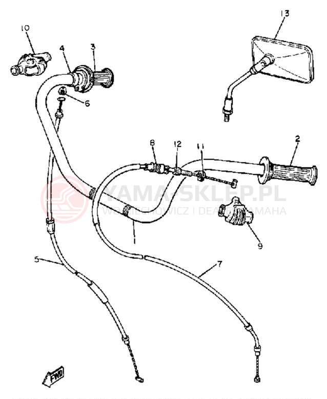 Schemat "Kierownica i osprzęt" do Yamaha XS650SH