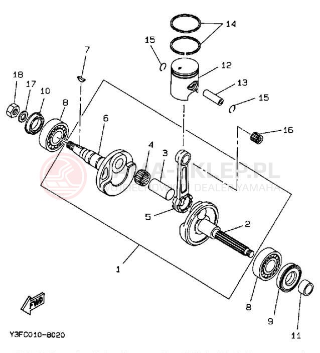 Schemat "Wał korbowy, tłok" do Yamaha ZUMA CW50TA
