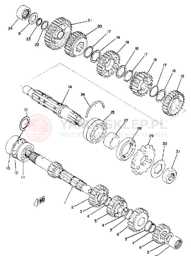 Schemat "Skrzynia biegów " do Yamaha TX750