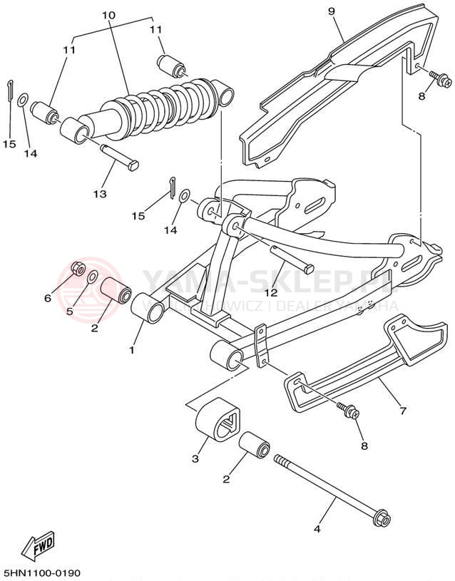 Schemat "wahacz, zawieszenie tył" do Yamaha TTR90 TTR90P