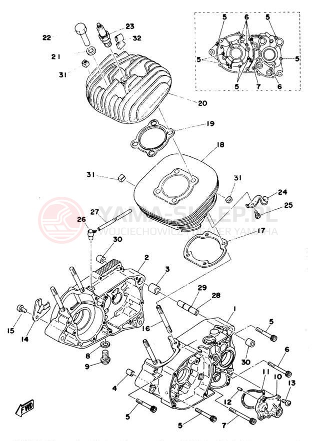 Schemat "Obudowa silnika - cylinder" do Yamaha MX125C