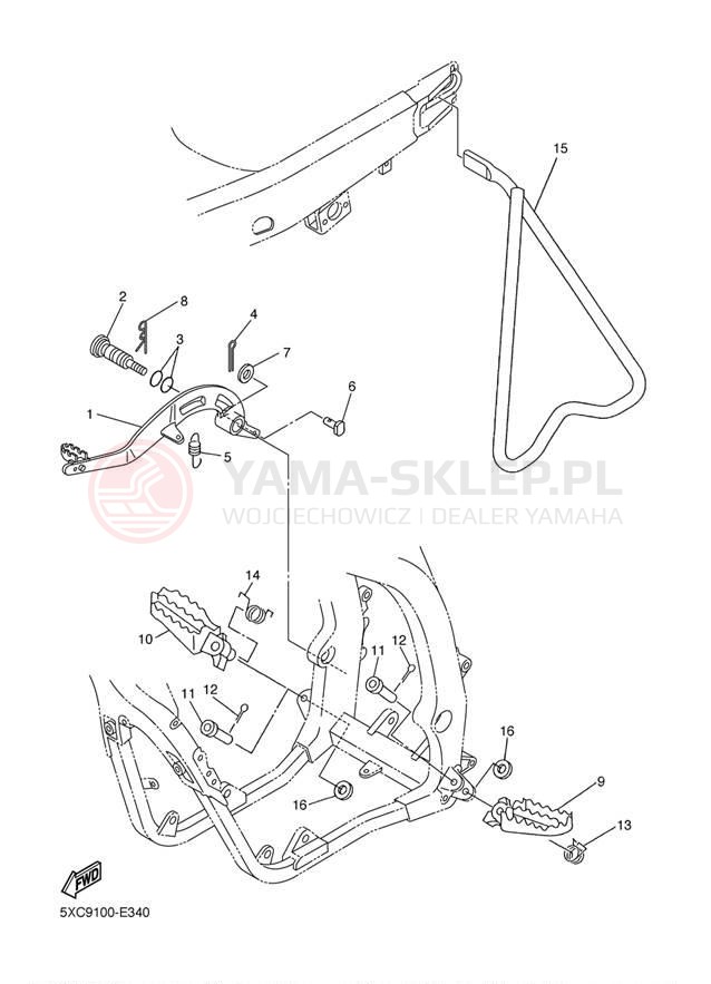 Schemat "Stopka postojowa i podnóżki" do Yamaha YZ250F YZ250FW
