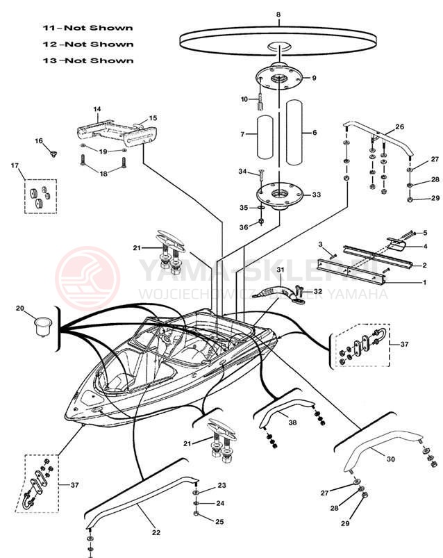 Schemat "HULL DECK FITTINGS" do Yamaha SX230High Output SRT1100D