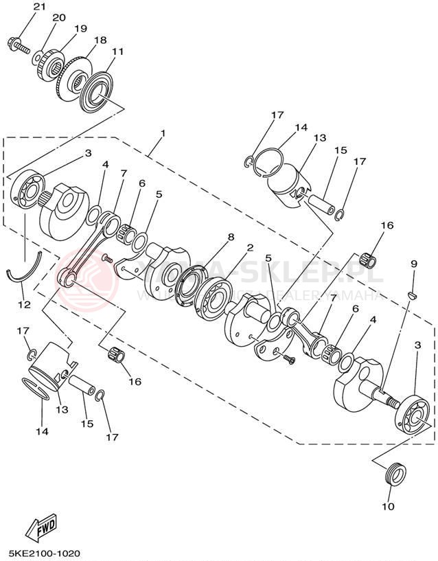 Schemat "Wał korbowy, tłok" do Yamaha TZ250 TZ250N