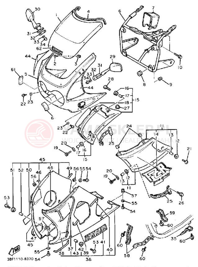 Schemat "Owiewki" do Yamaha FZR400U