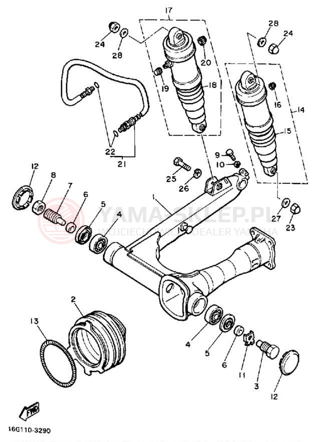 Schemat "wahacz, zawieszenie tył" do Yamaha XJ650LJ