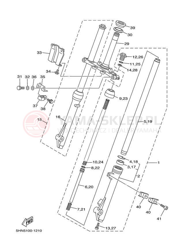 Schemat "Amortyzatory przód" do Yamaha TTR90 TTR90S