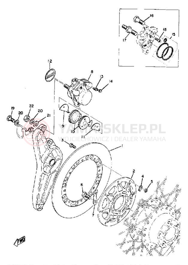 Schemat "Tarcza hamulcowa tył - zacisk hamulc." do Yamaha TZ750A