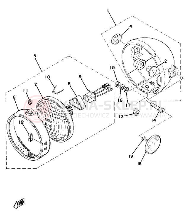 Schemat "Lampa przód" do Yamaha DT250F
