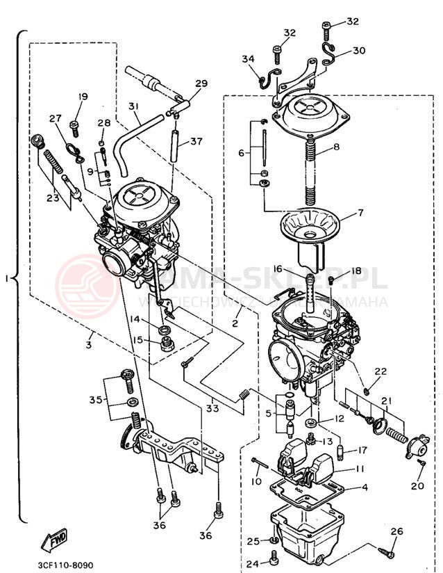 Schemat "Gaźnik" do Yamaha VIRAGO 750 XV750F/XV750FC