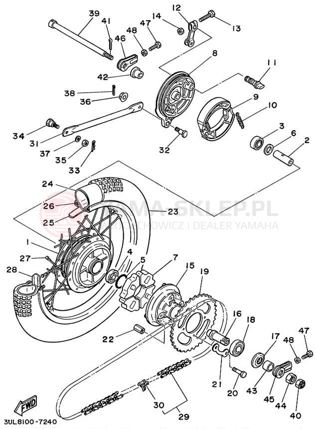 Schemat "Koło tył" do Yamaha RT100L