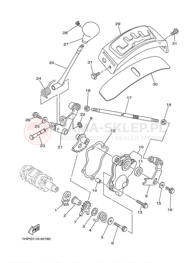 Schemat "Dźwignia zmiany biegów, wałek" do Yamaha GRIZZLY 700 EPS 4WD YFM7FGPDL
