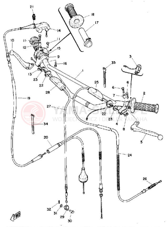 Schemat "Kierownica i osprzęt" do Yamaha MX100A