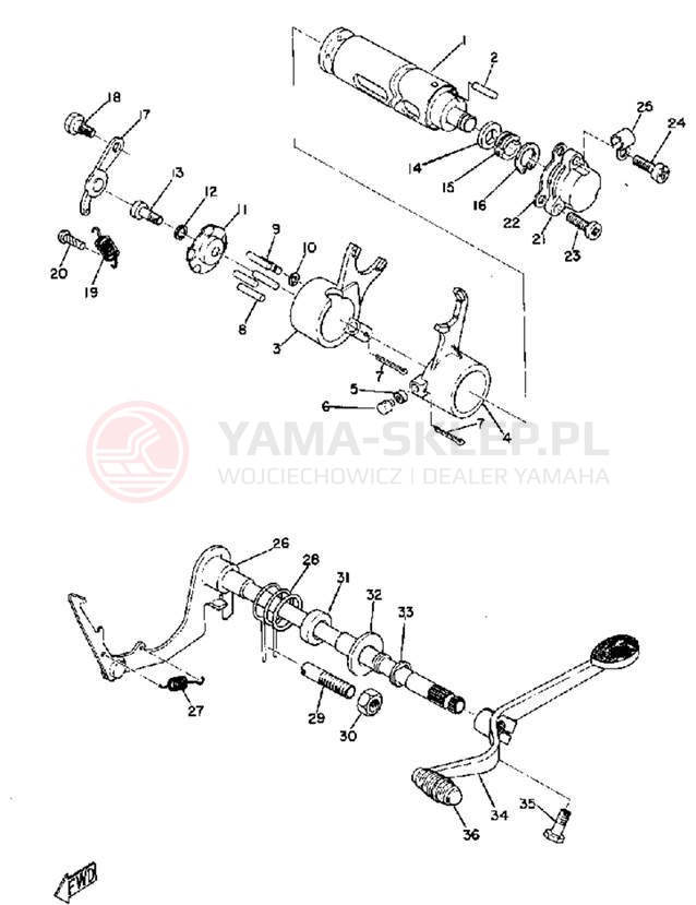 Schemat "Dźwignia zmiany biegów, wałek" do Yamaha YG5T