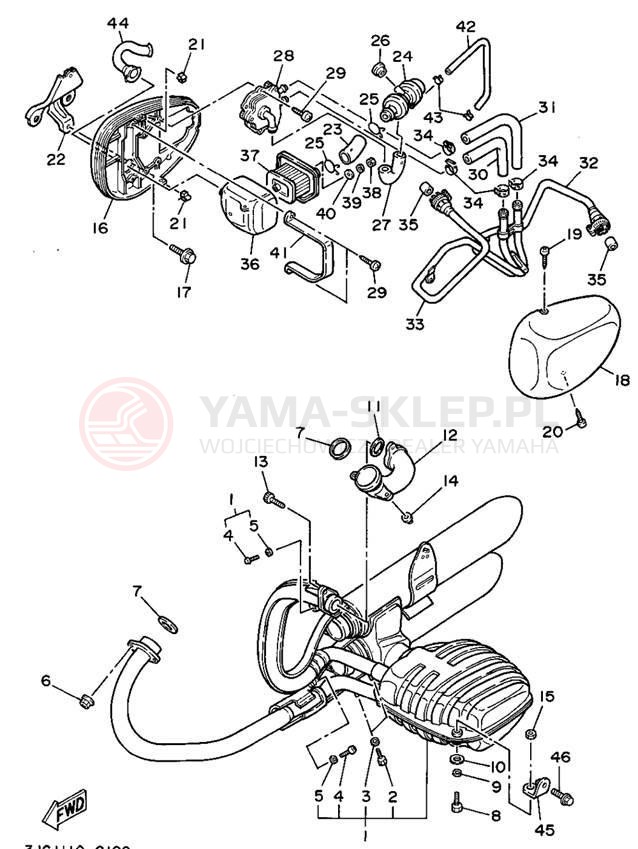 Schemat "Wydech końcowy" do Yamaha VIRAGO 535 XV535E/XV535EC