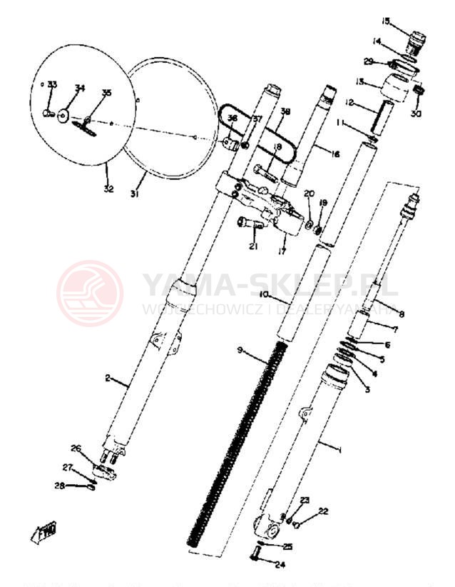 Schemat "Amortyzatory przód" do Yamaha YZ125D