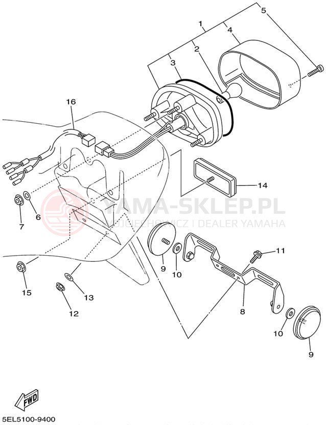 Schemat "lampa tył" do Yamaha V-STAR 1100 XVS1100L/XVS1100LC