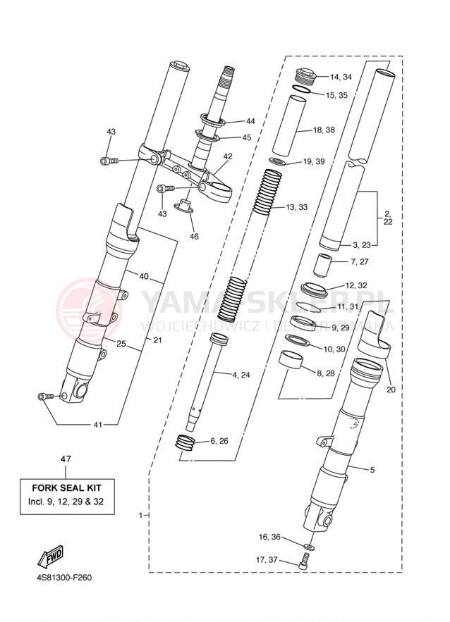 Schemat "Amortyzatory przód" do Yamaha FZ6 FZS6WC/FZS6W