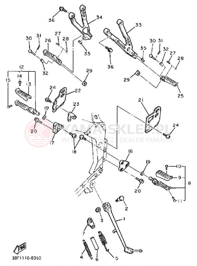 Schemat "Stopka postojowa i podnóżki" do Yamaha FZR400W