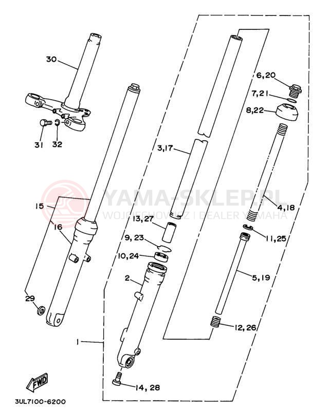 Schemat "Amortyzatory przód" do Yamaha RT100K