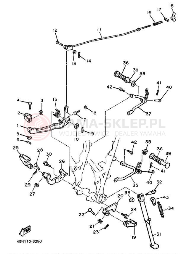 Schemat "Stopka postojowa i podnóżki" do Yamaha XT600W/XT600WC