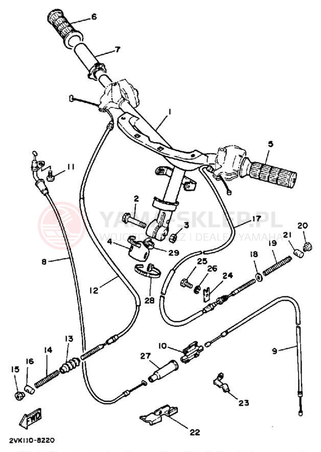 Schemat "Kierownica i osprzęt" do Yamaha JOG CG50A