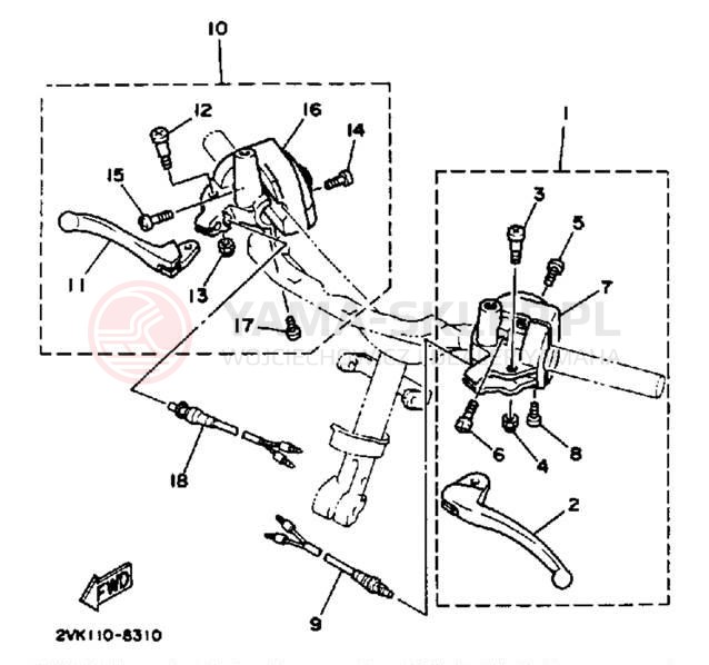 Schemat "Kierownica i osprzęt" do Yamaha JOG CG50A