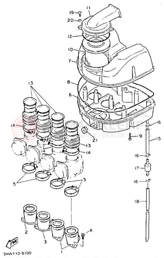 Schemat "Filtr powietrza" do Yamaha FZR600RDC