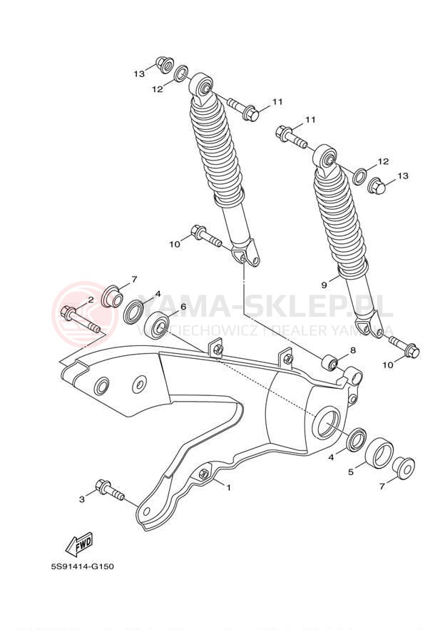 Schemat "wahacz, zawieszenie tył" do Yamaha ZUMA 125 YW125EO/YW125EGY