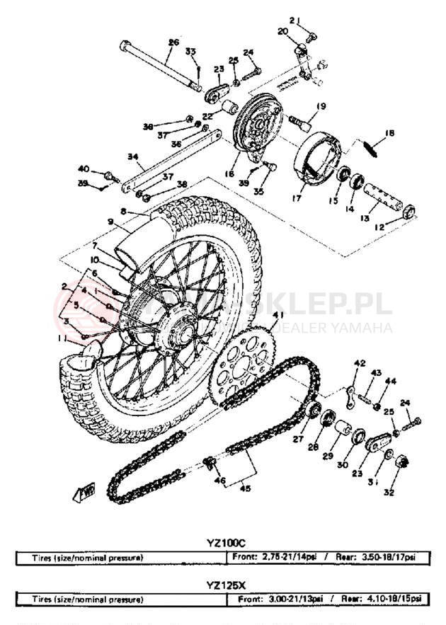 Schemat "Koło tył" do Yamaha YZ125X/YZ100C