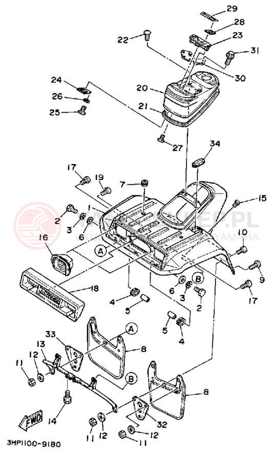 Schemat "Przedni błotnik" do Yamaha YFM350ERA