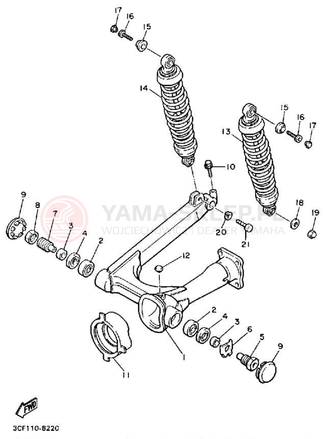 Schemat "wahacz, zawieszenie tył" do Yamaha VIRAGO 1100 XV1100AC/XV1100A