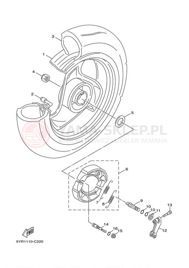 Schemat "Koło tył" do Yamaha VINO 125 YJ125W