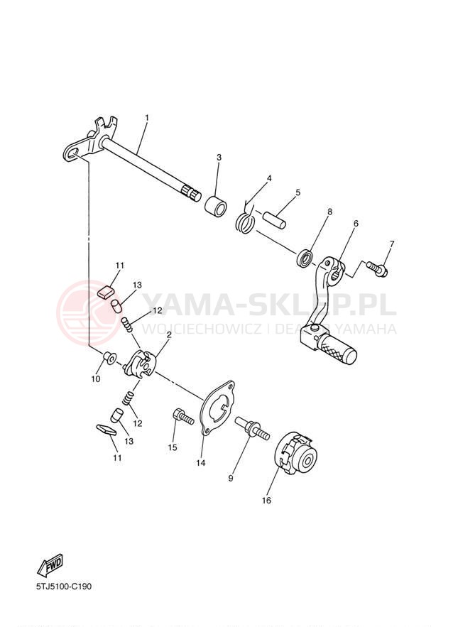Schemat "Dźwignia zmiany biegów, wałek" do Yamaha WR450F WR450FS