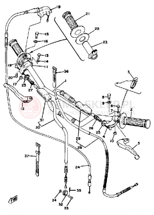 Schemat "Kierownica i osprzęt" do Yamaha YZ100E