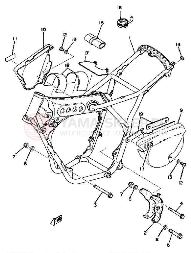 Schemat "pokrywa boczna ramy" do Yamaha YZ125D
