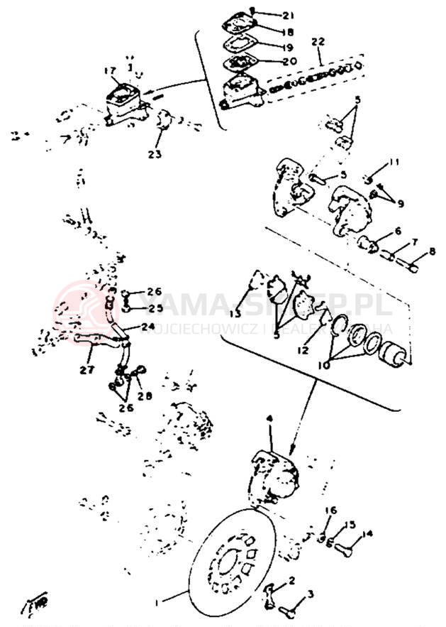 Schemat "Układ hamulcowy przód" do Yamaha XS650H